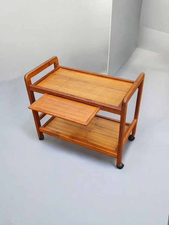 Image 1 of Mid - Century Danish teak side trolley bar trolley serving trolley with removable tray 1960s
