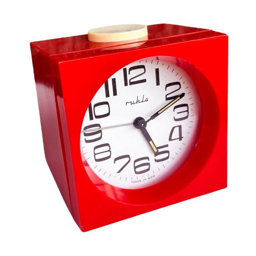 Ruhla Mechanical Alarm Clock, Red Retro Design, Germany 1970s