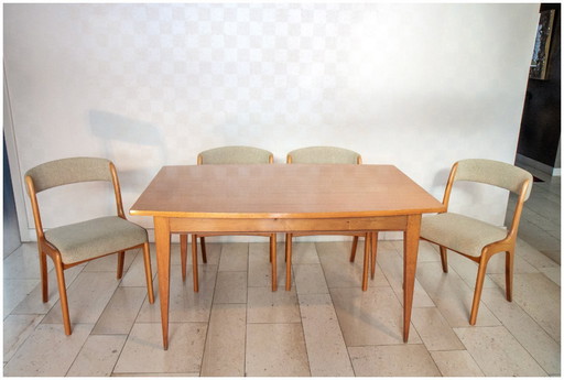 Tavolo curvo con prolunghe, rovere chiaro, anni '60