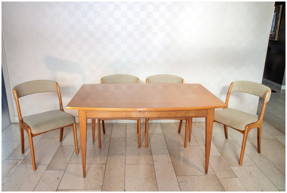 Image 1 of Tavolo curvo con prolunghe, rovere chiaro, anni '60