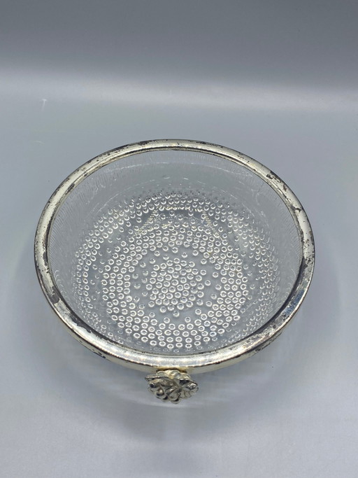 Kom van geperst glas en verzilverd metaal – decoratie met druiventrossen – circa – glazen karaffen (photo 2 of 5)