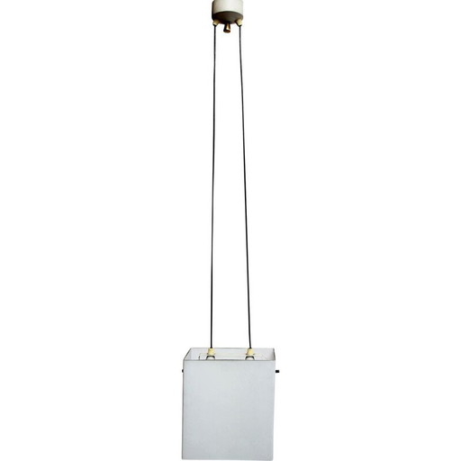 Vintage kubusvormige plafondlamp in opaline 1960