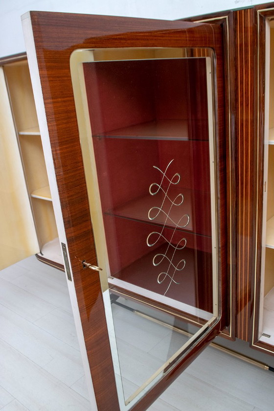 Image 1 of Cabinet de bar en acajou et laiton attribué à Gio Ponti, Italie du milieu du siècle, années 1950