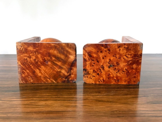 Fermalibri vintage in stile Bauhaus Art Deco in radica di noce. – Oggetti decorativi, Wood (photo 6 of 6)