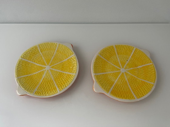 Image 1 of Juego de 2 platos de cerámica con rodajas de naranja