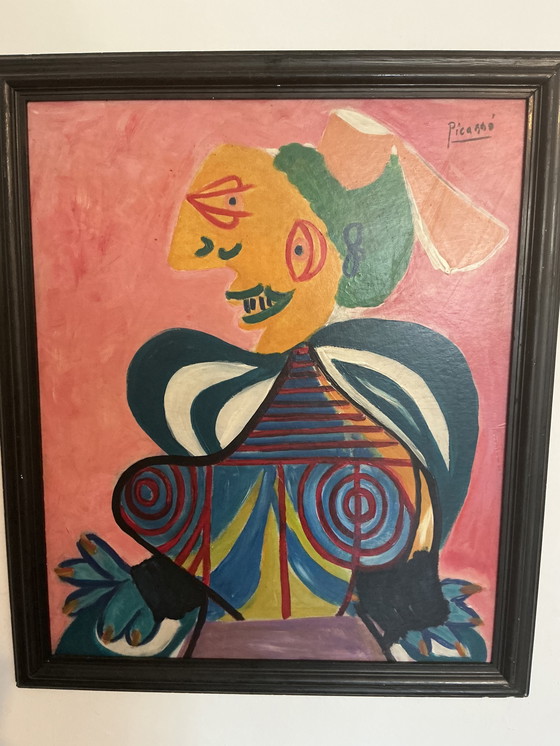 Image 1 of Abstract Cubist-Style Painting – Signed – Oil on Canvas with Fram