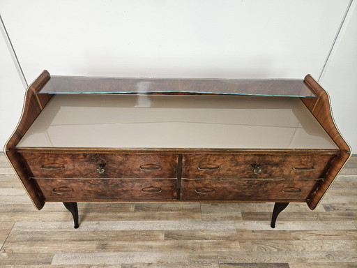 Walnut Burl Chest of Drawers with Double Glass Top