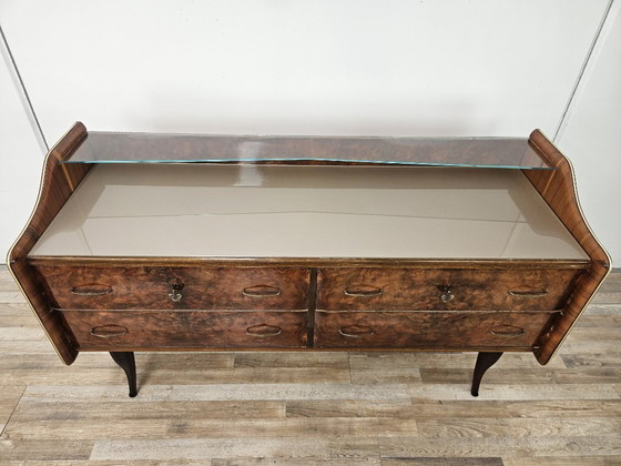 Image 1 of Walnut Burl Chest of Drawers with Double Glass Top