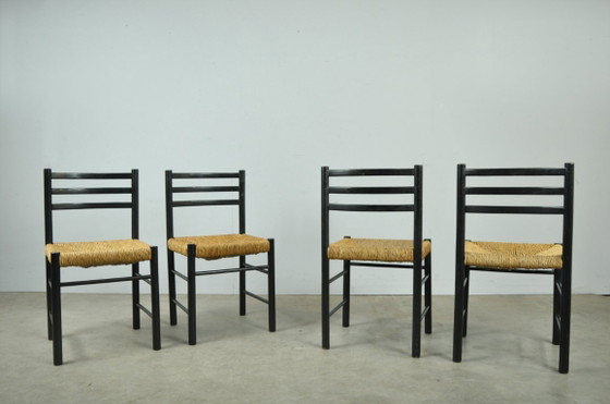 Image 1 of Mid-Central modern dining chairs with rush seats, 1960s
