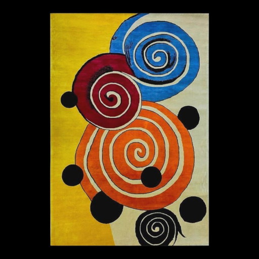 Handgeknoopt wollen vloerkleed – Hedendaags rond spiraalvormig kunstontwerp (200 x 300 cm) (photo 2 of 8)
