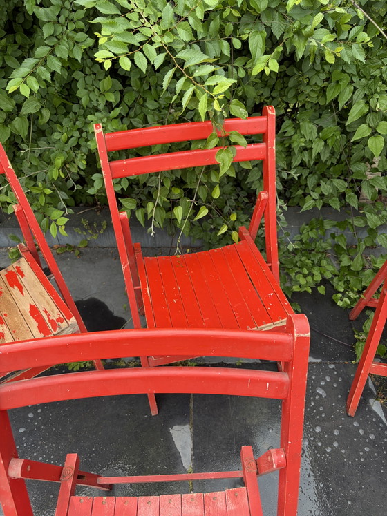 Image 1 of 4 sedie pieghevoli vintage in legno rosso degli anni '70