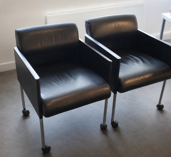 Image 1 of Rosenthal black leather armchairs conference chairs 4 pieces