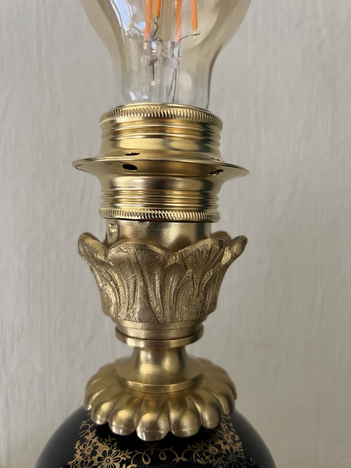 Bronze table lamp with a cobalt blue porcelain body