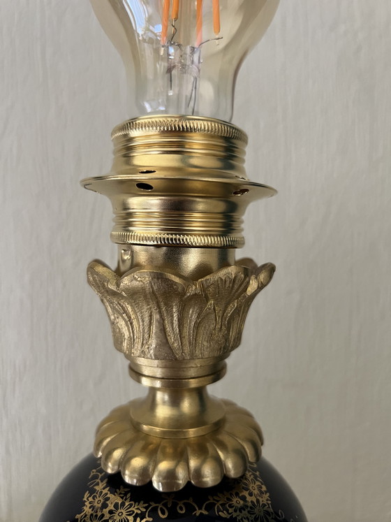 Image 1 of Bronze table lamp with a cobalt blue porcelain body