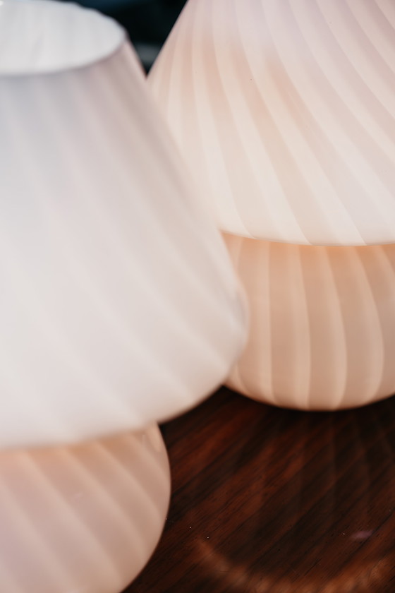 Image 1 of Pair of Murano Mushroom Rose Table Lamps, 1970s Design, Pink Shade