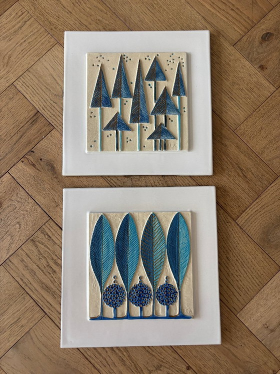 Pair of Ceramano REA Ceramic Wall Plaques, Rare Blue Colourway, West Germany, 1970s, Decorative Objects (photo 12 of 15)