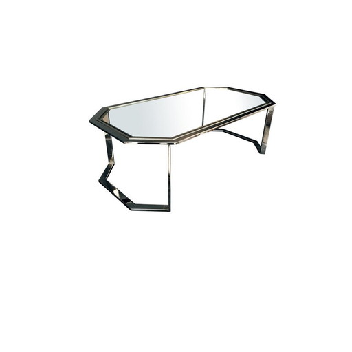 Table basse octogonale vintage chromée et dorée, 1970