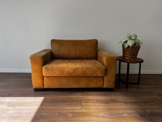 Image 1 of Canapé en cuir mangowood avec causeuse et pouf