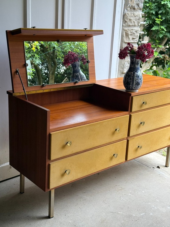 Image 1 of Enfilade commode coiffeuse Roger Landault années 50/60 suédine jaune