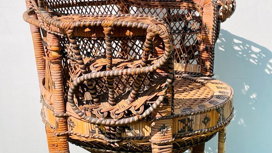 Image 1 of Fauteuil XL Peacock « Emmanuelle » en rotin. Vintage années 70.