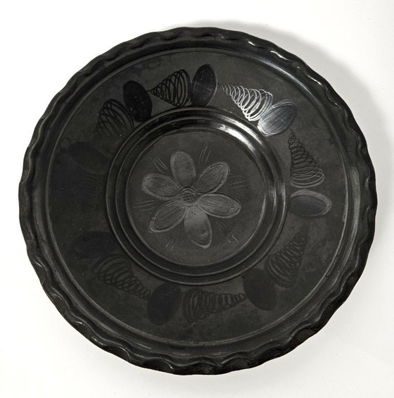 Image 1 of Piatti da parete sospesi in ceramica nera ungherese, collezione da 3 pezzi degli anni '70