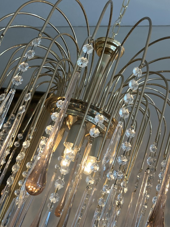 Lustre XL vintage en cristal rose en forme de larme de Murano – Copper, Crystal (photo 8 of 11)