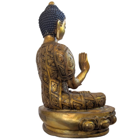 Buddha monumentale dorato a fuoco – Stile Tibetano-Rattanakosin – 44 cm / 6.4 kg – Sculture, Bronze (photo 15 of 20)