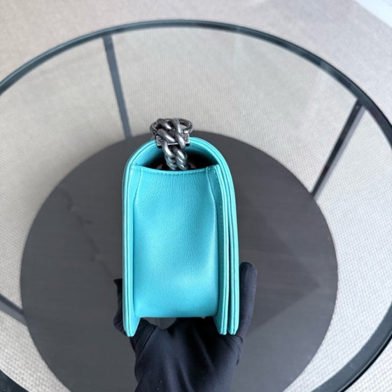 Image 1 of Chanel Boy Medium - 25CM Quilted Lambskin Blue Ruthenium Silver Hardware Series 19