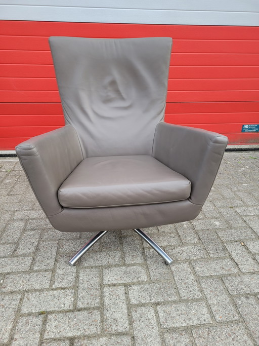 Nette leren Taupe kleurige Label van den Berg Foxx fauteuil