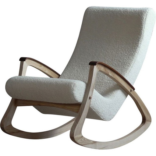 Sedia a dondolo vintage in bouclé francese, Cecoslovacchia, anni '50
