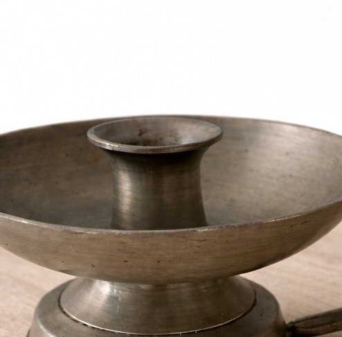 Image 1 of Antique patinated pewter candlestick – 19th century hand candlestick
