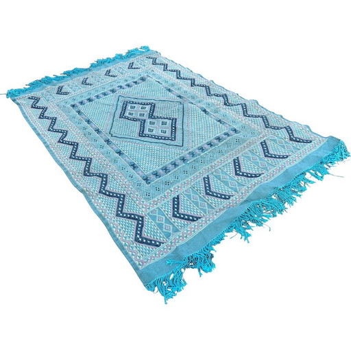 Tappeto Kilim vintage in lana blu-verde, 1970