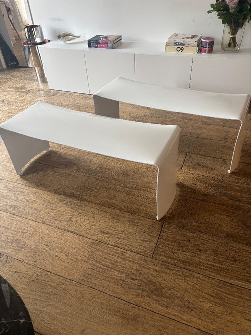 “Le Banc” bench by Xavier Lust / MDF Italia – set of 2 – white lacquered aluminum – 110 cm