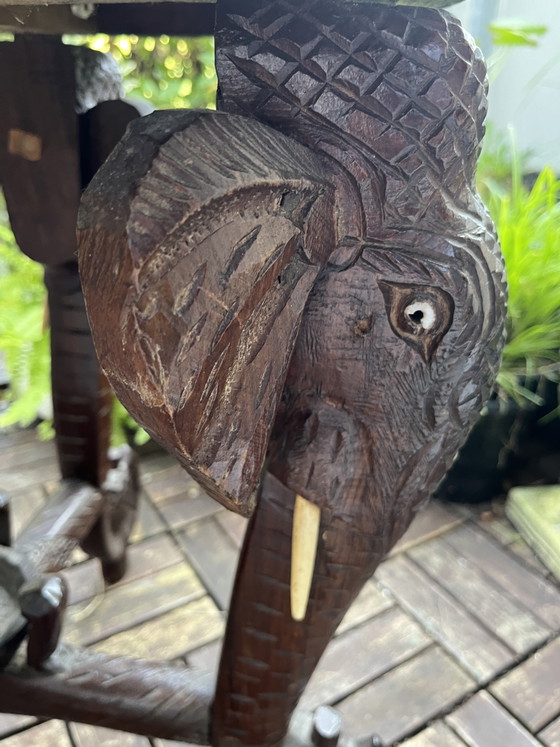 Elephant side table, solid wood, inlay work, circa 1920 (photo 7 of 11)