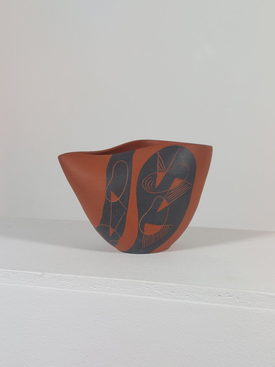 Image 1 of Vintage Mid Century Sgraffito Decor Vaas van Rudi Stahl, jaren 50