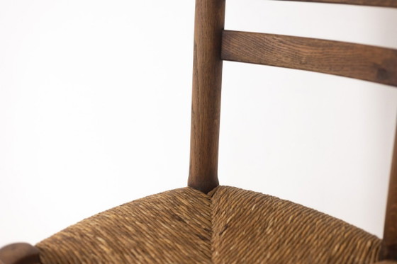 Image 1 of Set of 8 oak straw-seated chairs. 1950s.