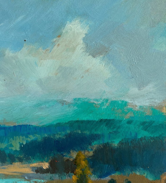 Image 1 of Original Oil Painting Summer Forest Landscape River in green embrace