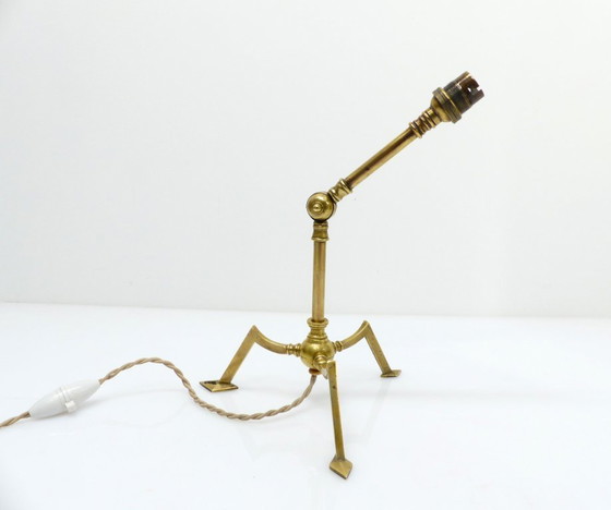Image 1 of Articulated tripod lamp base in brass, Arts & Crafts style, in the style of W.A.S. Benson, circa 1900-1930