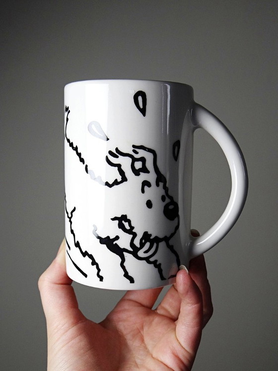 Image 1 of Set of 5 contemporary black and white Tintin porcelain or earthenware mugs/cups