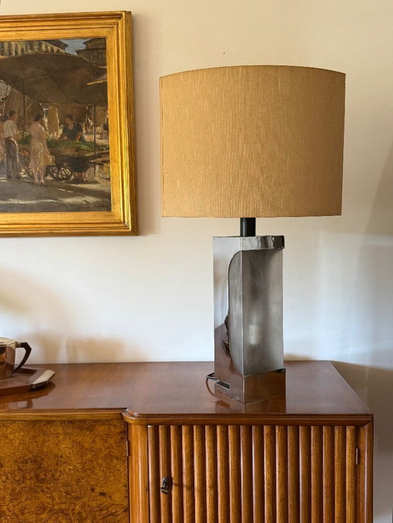 Image 1 of Base per lampada da tavolo Hollywood regency cromata, Luci Milano Italia, anni '70