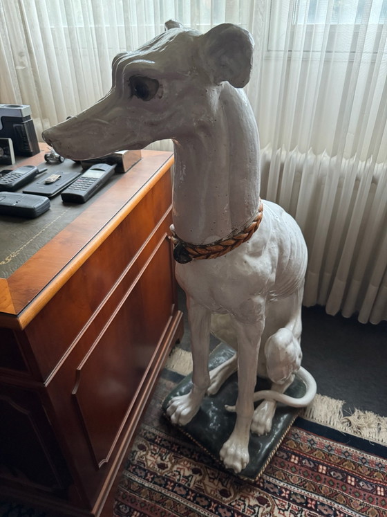 ELEGANT, LIFE-SIZE ITALIAN CERAMIC GREYHOUND, 74 CM, Sculpture, Black (photo 2 of 5)