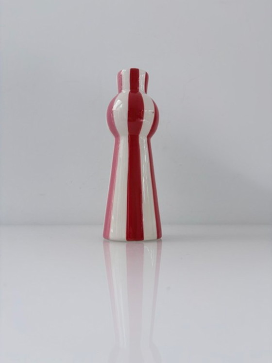 Portacandele Dipinto a Mano a Strisce Rosso-Rosa-Bianco – Ceramic (photo 6 of 9)