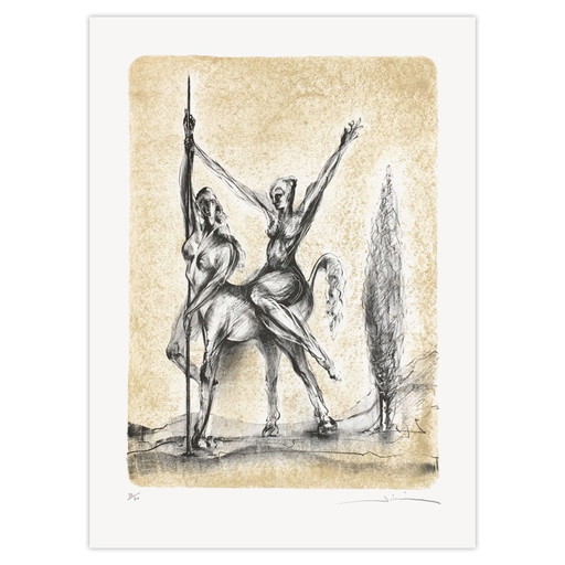 Lithographie signée de Bernard Jobin, Amazone et Centauresse, 1998 – lithos zeefdrukken, Paper (photo 2 of 5)