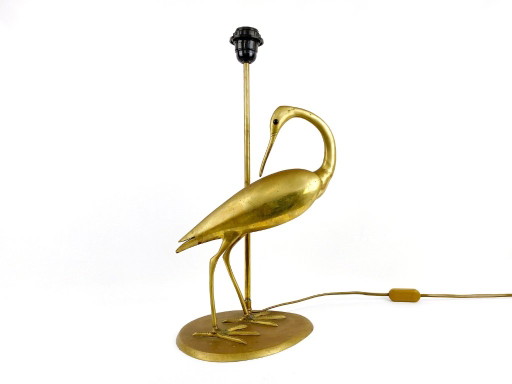 1x Große Hollywood Regency Tischlampe aus Messing in Kranform / Lampenfuß – tafellampen, Brass, Vintage
