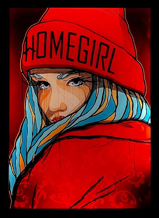 El Bocho - Homegirl - Lightbox - framed in a wooden frame - hand-signed