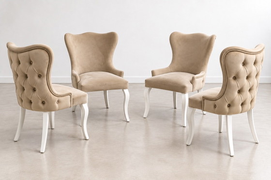 Set of 4 luxury Dining chairs | Beige & white – Cotton (photo 2 of 5)