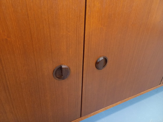 Image 1 of Enfilade meuble de rangement vintage style scandinave moderniste en teck et métal noir des années 60
