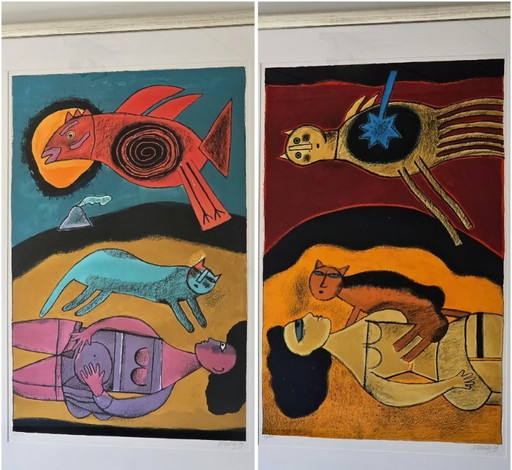 Corneille - Le grand Oiseau Du Desert & Le Reine Des Sables - 24/200 - 1999 - Firmado a mano