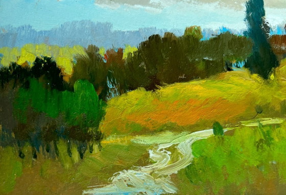 Image 1 of Original Oil Painting Summer Forest Landscape A path through summer meadows