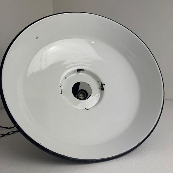Coppia di Lampade a sospensione MAZDA smaltate antiche 44 cm Industriale, Metallo, Nero, Industrieel (foto 12 di 13)